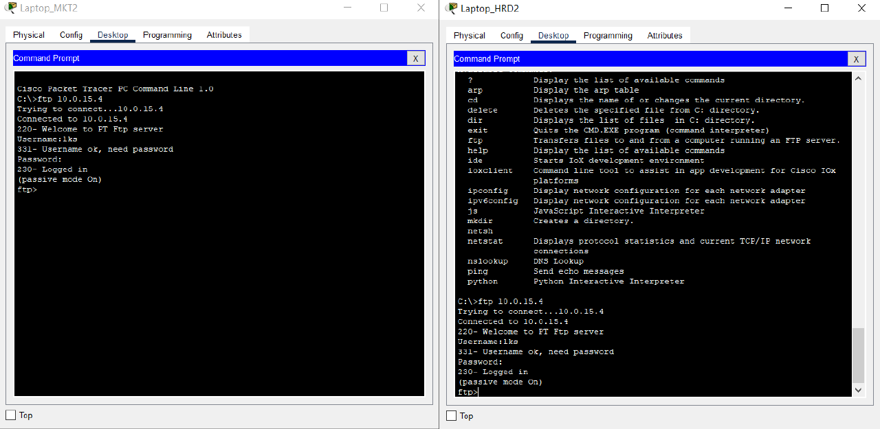 FTP Access to BRANCH Server from VLAN HRD and Marketing