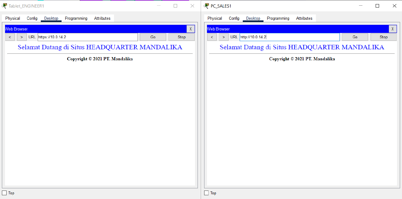 HTTP and HTTPS Access to HQ Mataram Server from VLAN Sales and WLAN Engineer