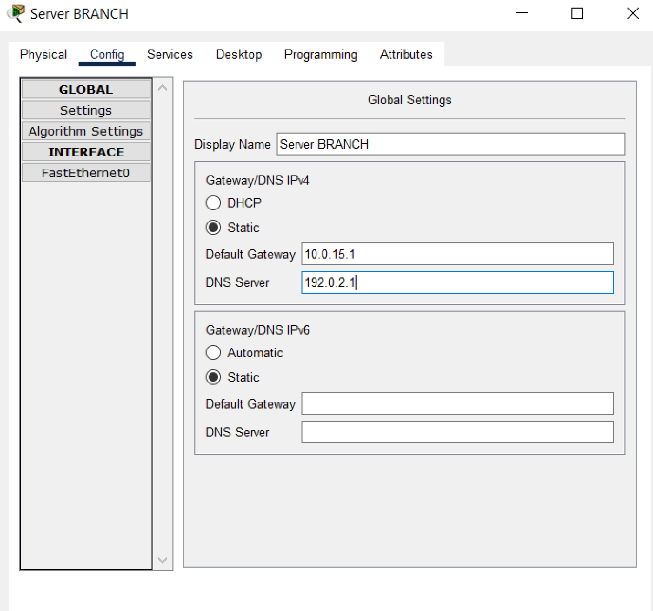Gateway and DNS BRANCH Sumbawa Server