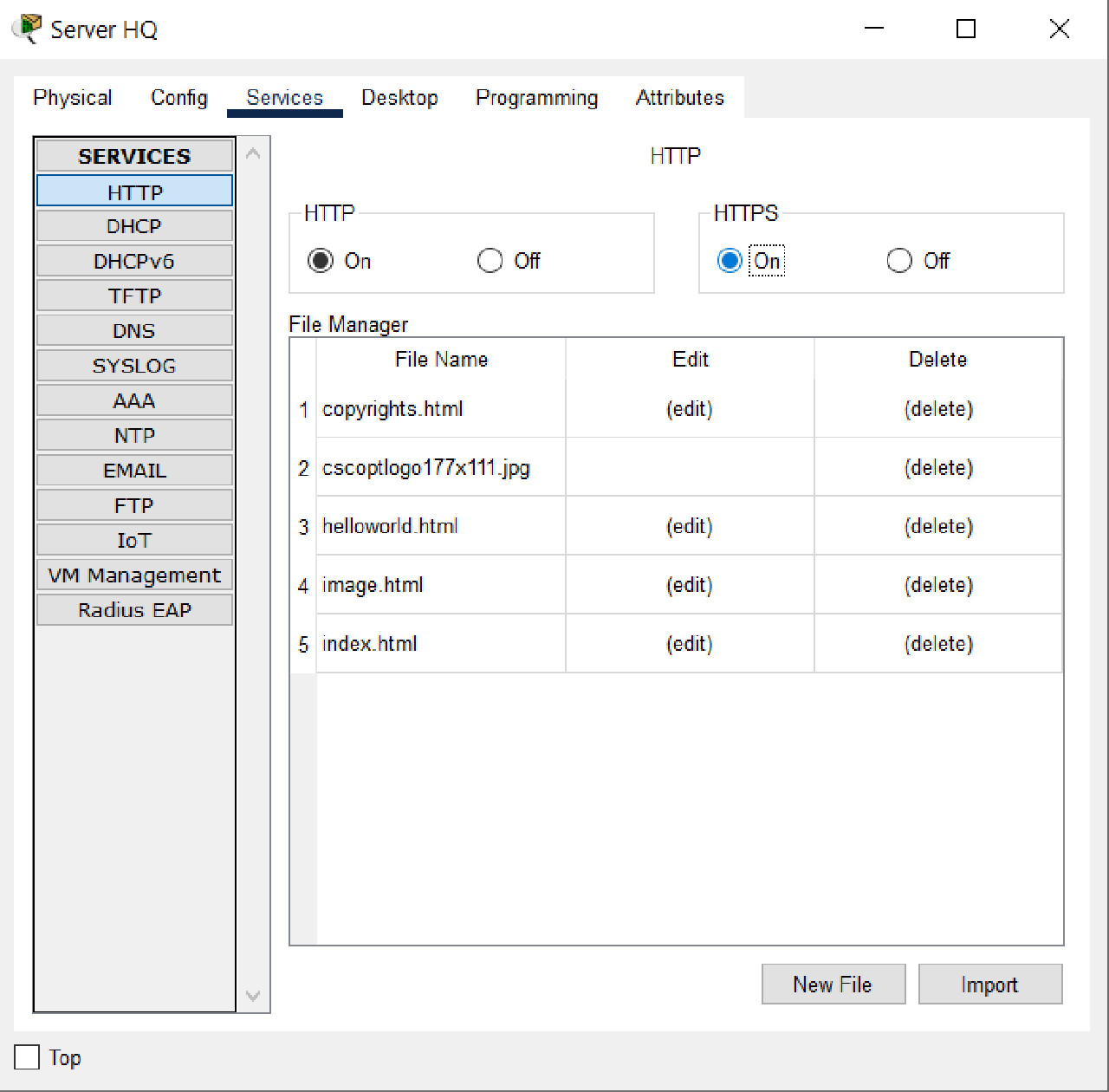 Enable HTTP and HTTPS services HQ Mataram Server