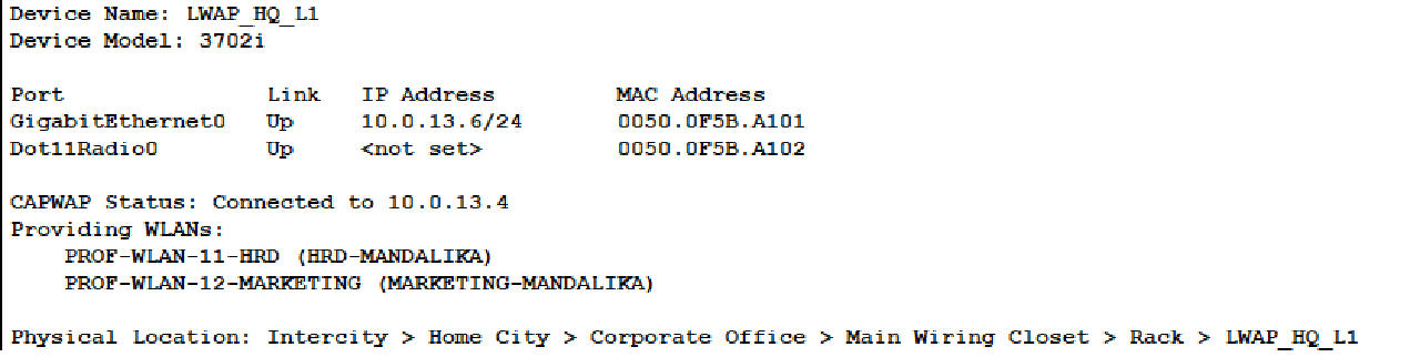 LWAP HQ L1 CAPWAP Success