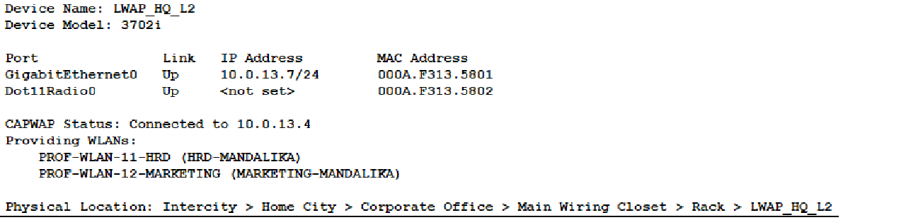LWAP HQ L1 CAPWAP Success