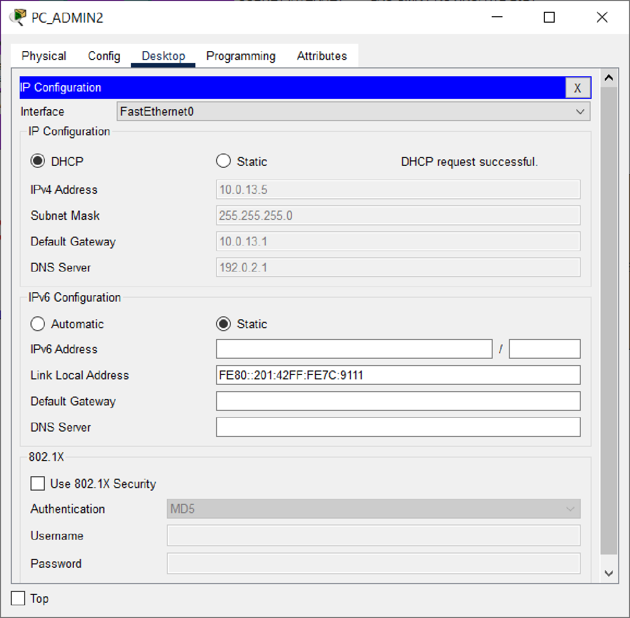 PC Admin2 Successful obtained DHCP