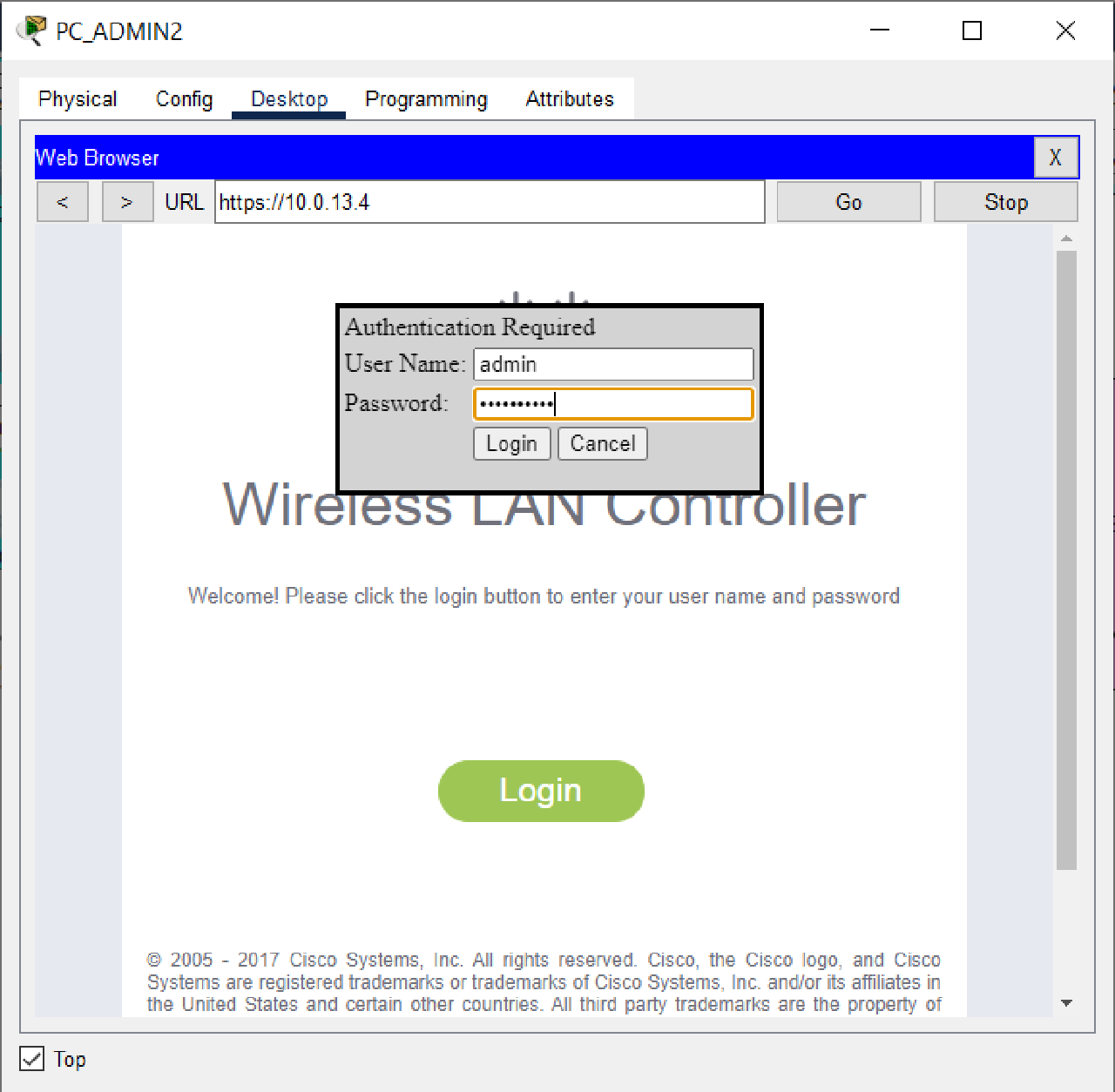 Access WLC from PC Admin2