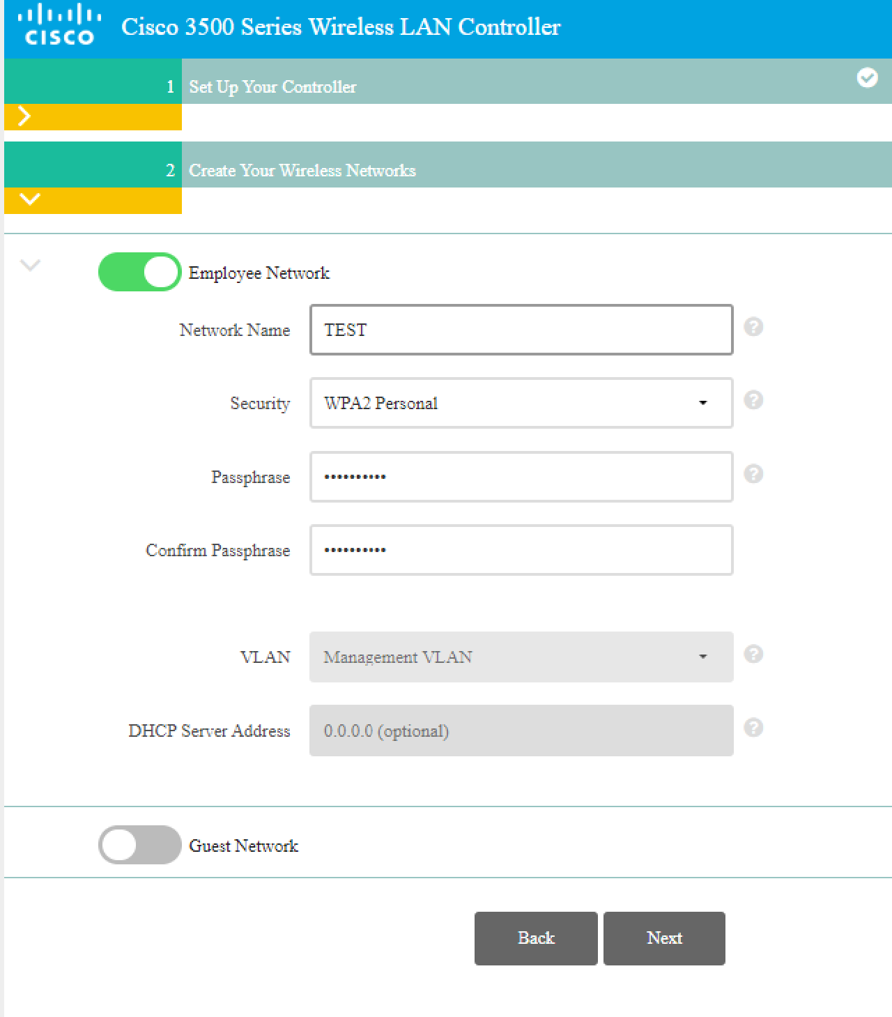Wireless Setup for WLC HQ