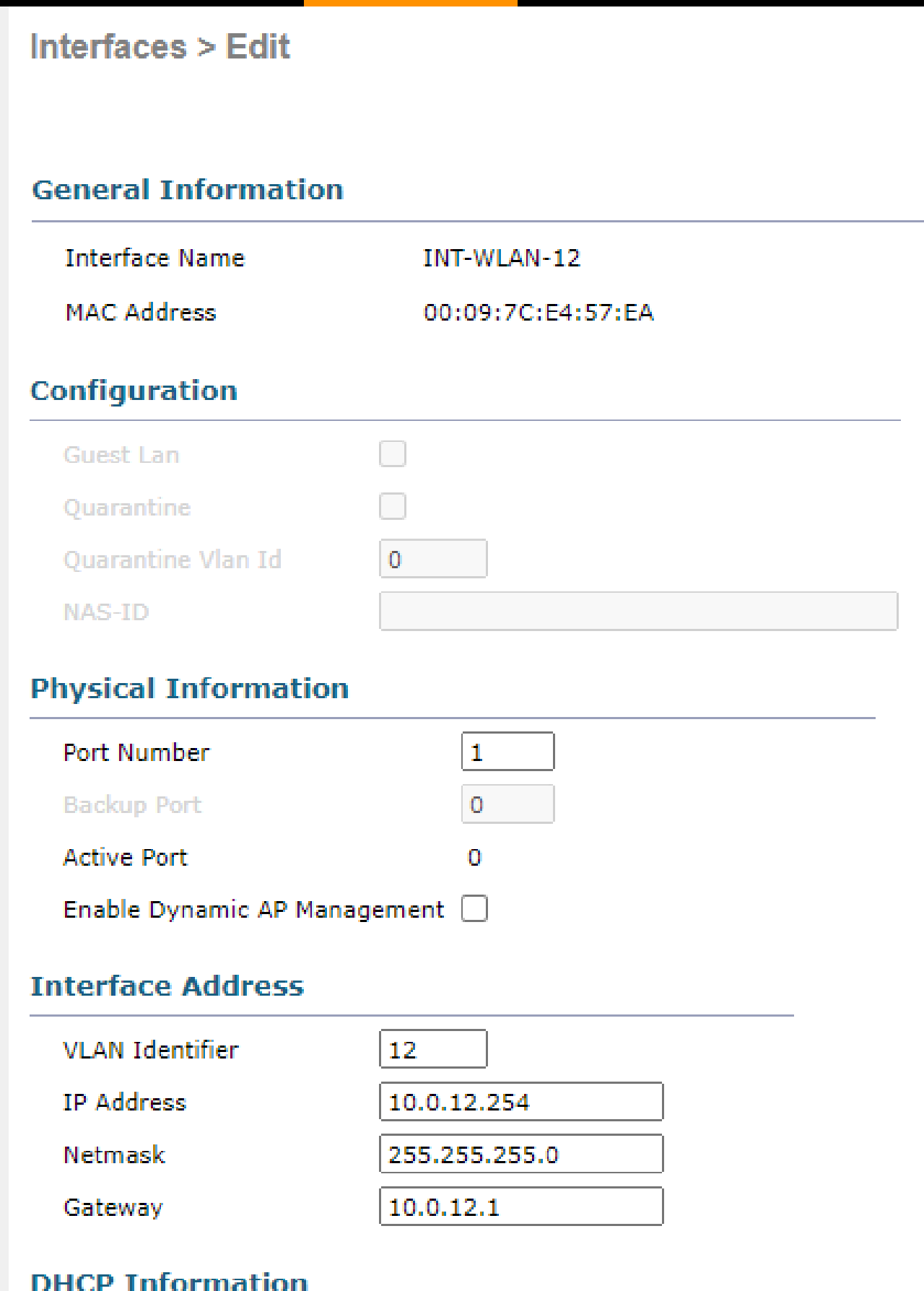 WLC HQ VLAN 12