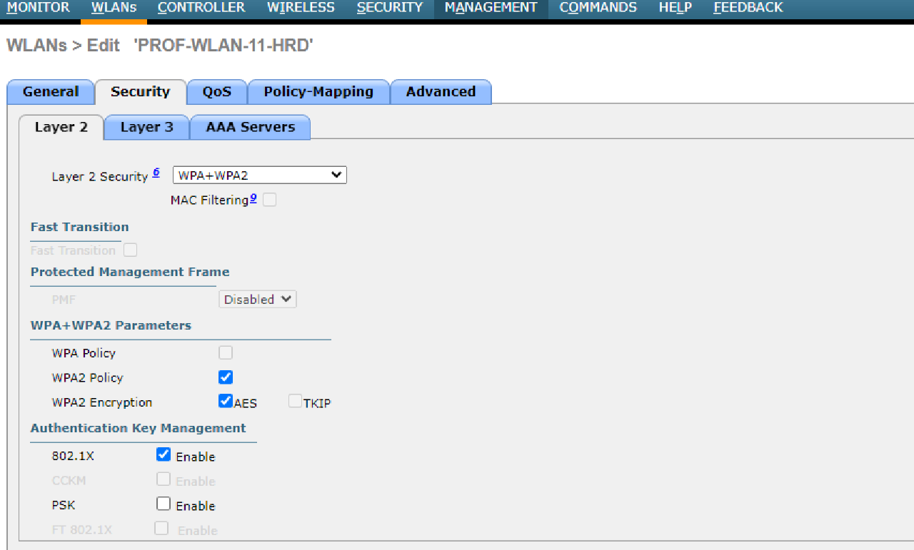 WLC HQ WLAN 11 SECURITY SETUP