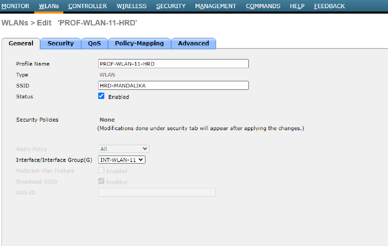 WLC HQ WLAN 11 HRD SETUP