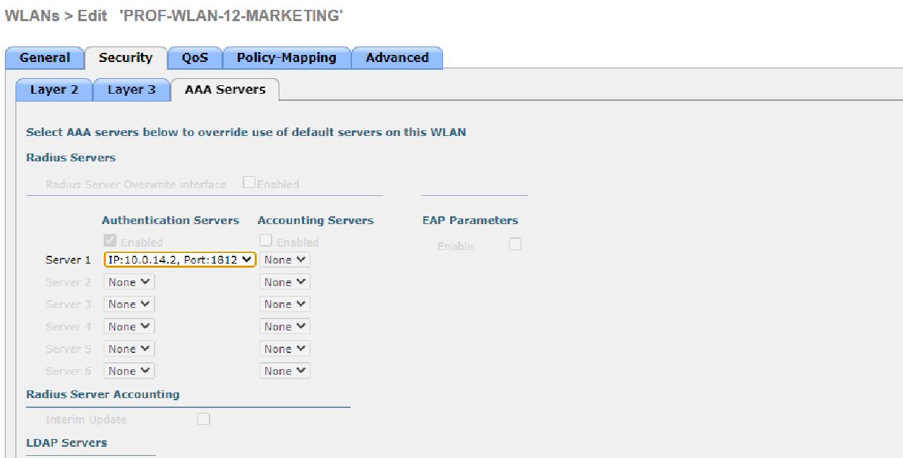 WLC HQ WLAN 12 AAA SETUP