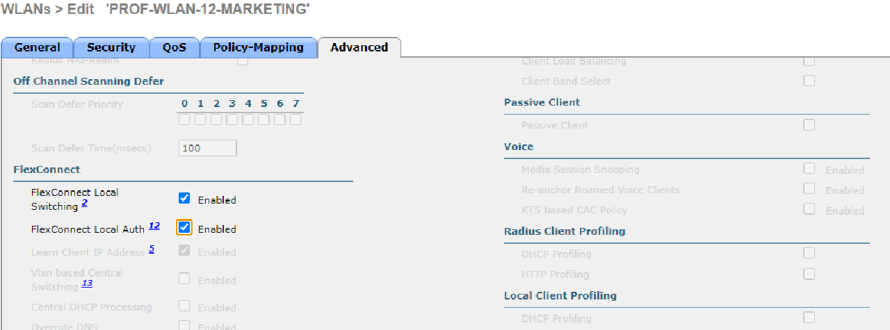 WLC HQ WLAN 12 FLEX SETUP