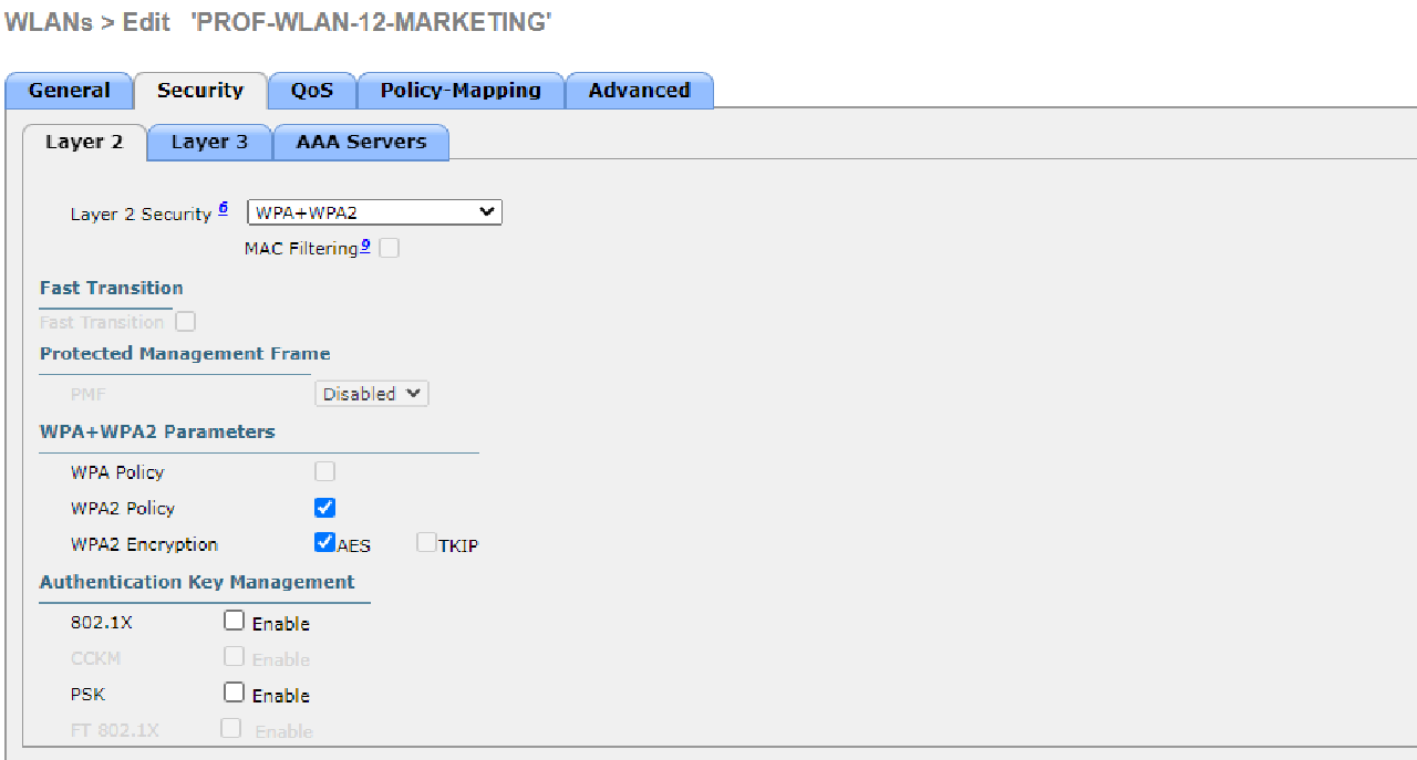 WLC HQ WLAN 12 SECURITY SETUP