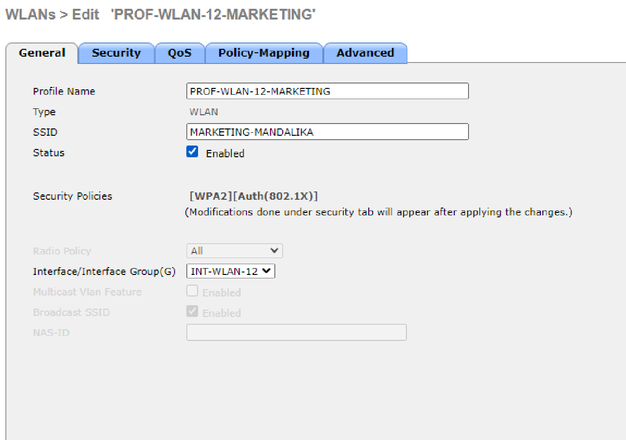 WLC HQ WLAN 12 MARKETING SETUP